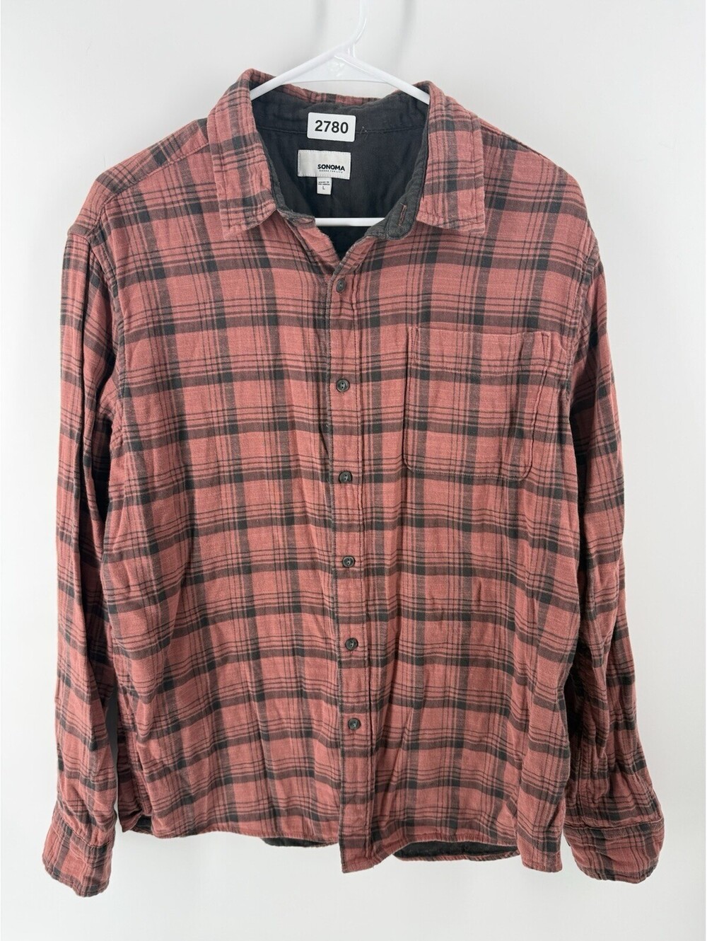 Sonoma Goods For Life Mens Large Flannel Shirt Rust Black Plaid Cotton Blend